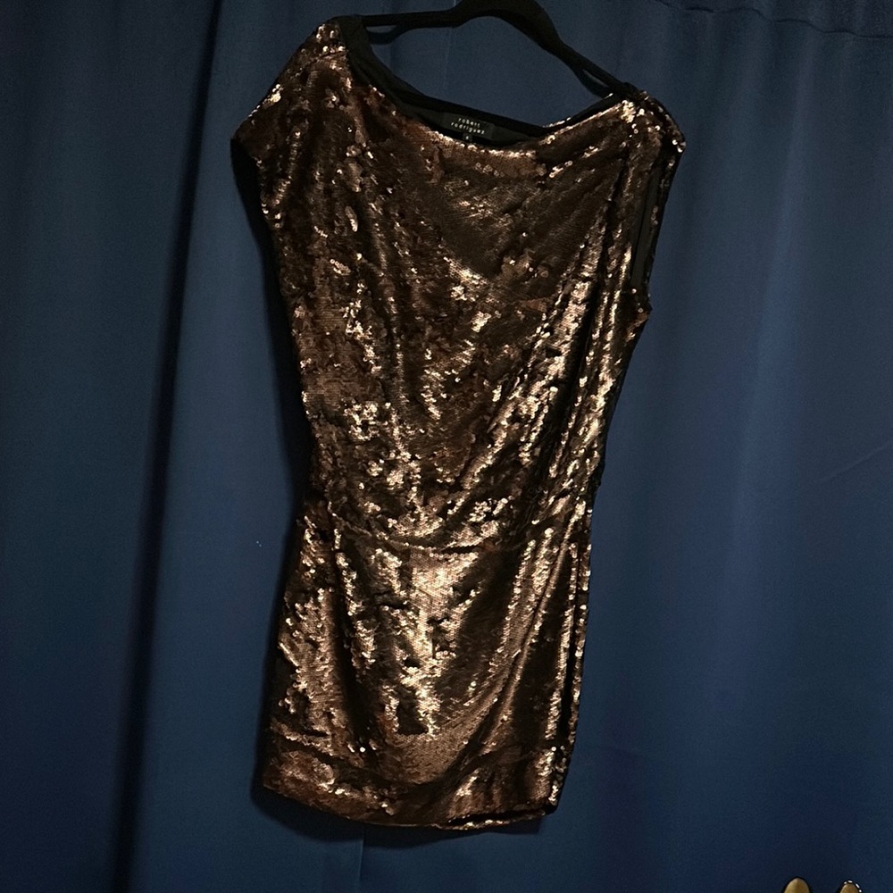 Robert Rodriguez Gold Asymmetrical Sequin Cocktail Dress